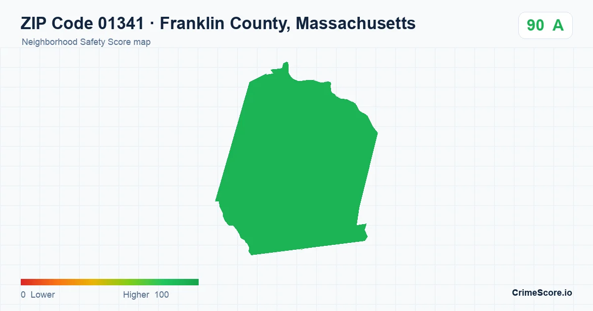 ZIP Code 01341 in Franklin County, Massachusetts neighborhood Safety Score map