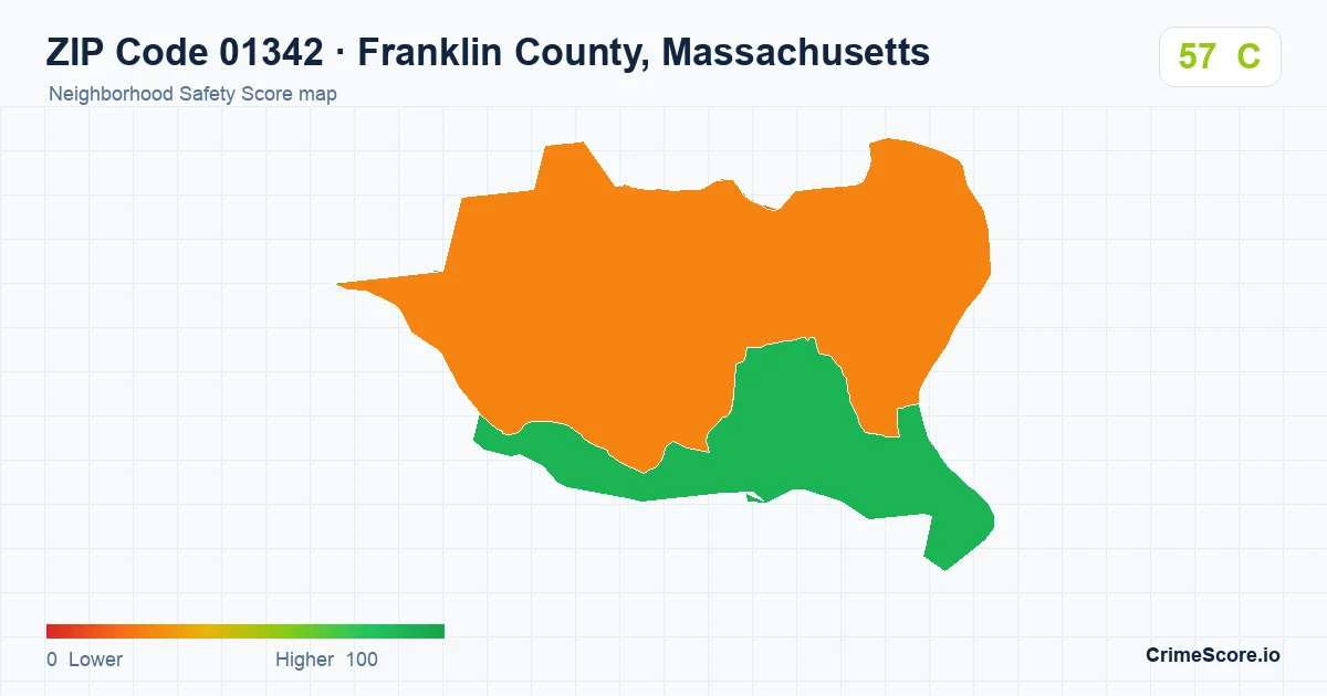 ZIP Code 01342 in Franklin County, Massachusetts neighborhood Safety Score map