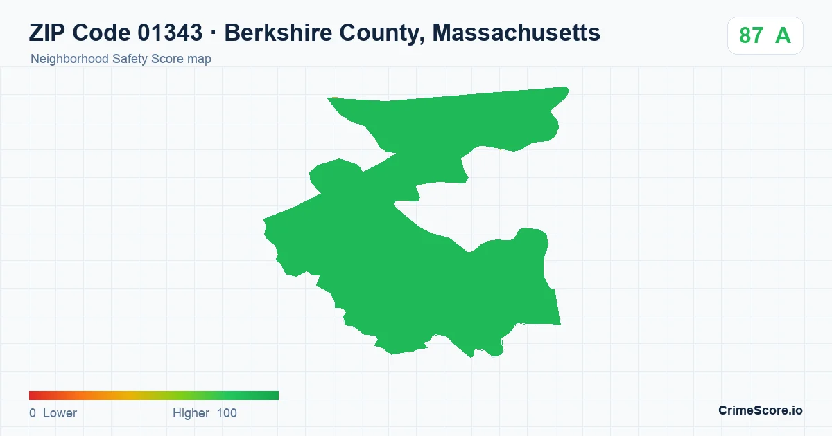 ZIP Code 01343 in Berkshire County, Massachusetts neighborhood Safety Score map