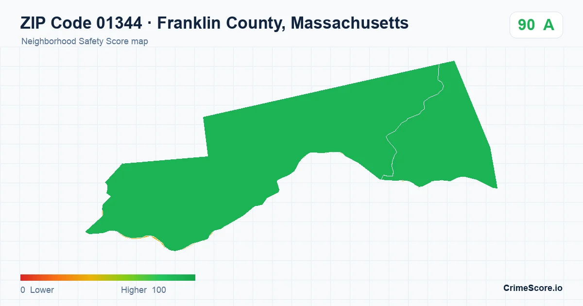 ZIP Code 01344 in Franklin County, Massachusetts neighborhood Safety Score map