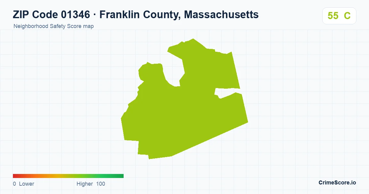 ZIP Code 01346 in Franklin County, Massachusetts neighborhood Safety Score map