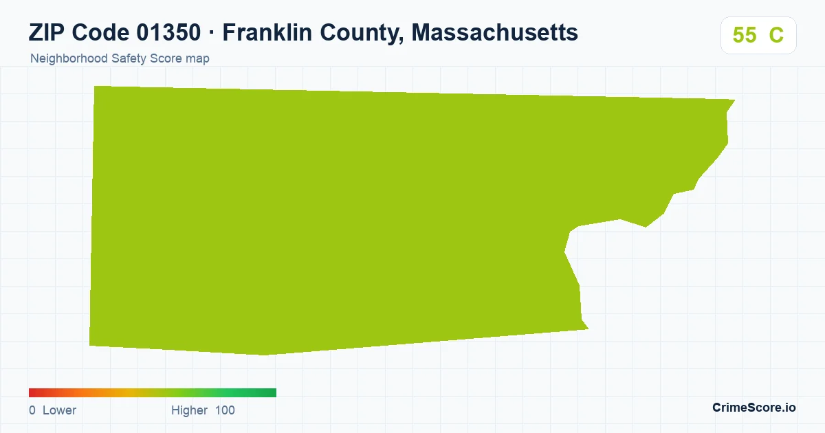 ZIP Code 01350 in Franklin County, Massachusetts neighborhood Safety Score map