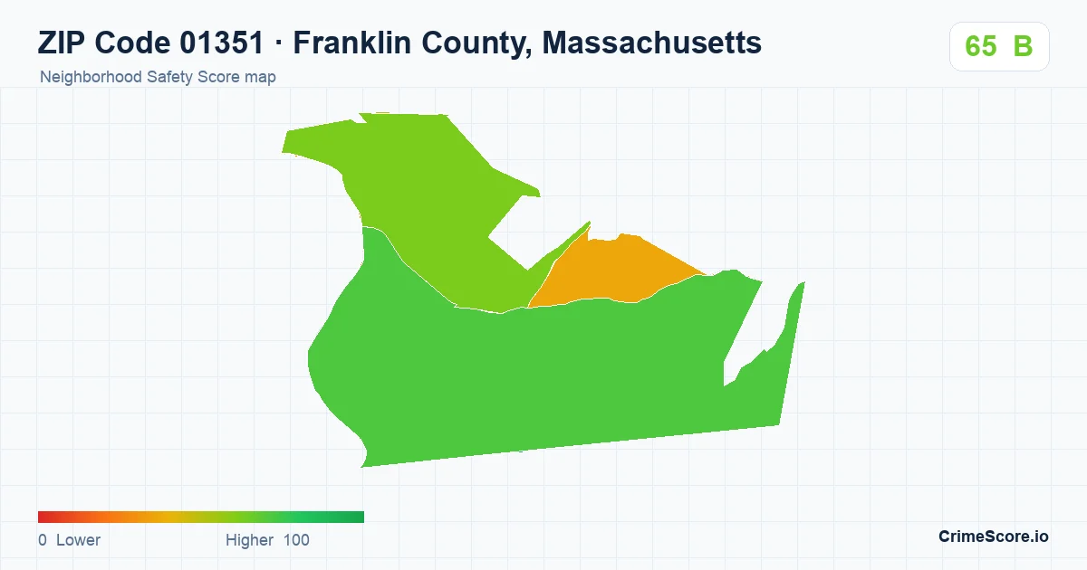 ZIP Code 01351 in Franklin County, Massachusetts neighborhood Safety Score map