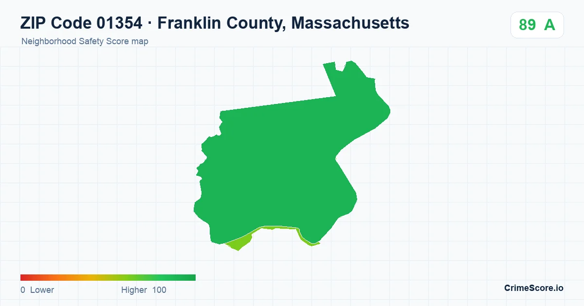 ZIP Code 01354 in Franklin County, Massachusetts neighborhood Safety Score map