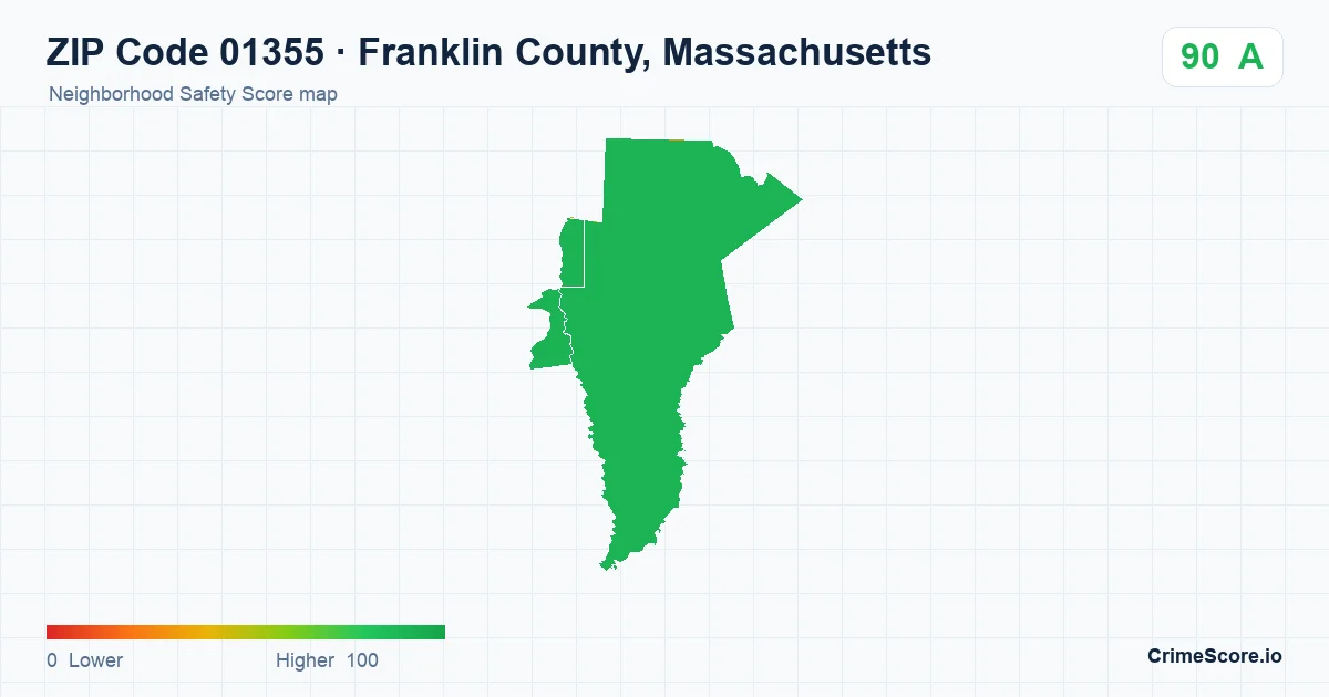 ZIP Code 01355 in Franklin County, Massachusetts neighborhood Safety Score map