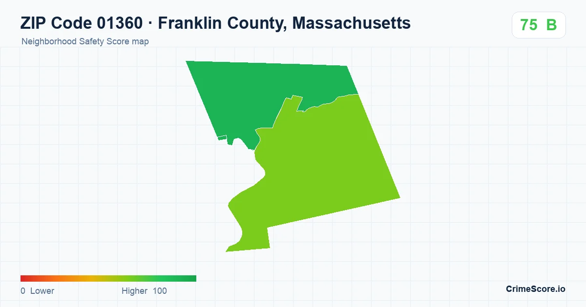 ZIP Code 01360 in Franklin County, Massachusetts neighborhood Safety Score map