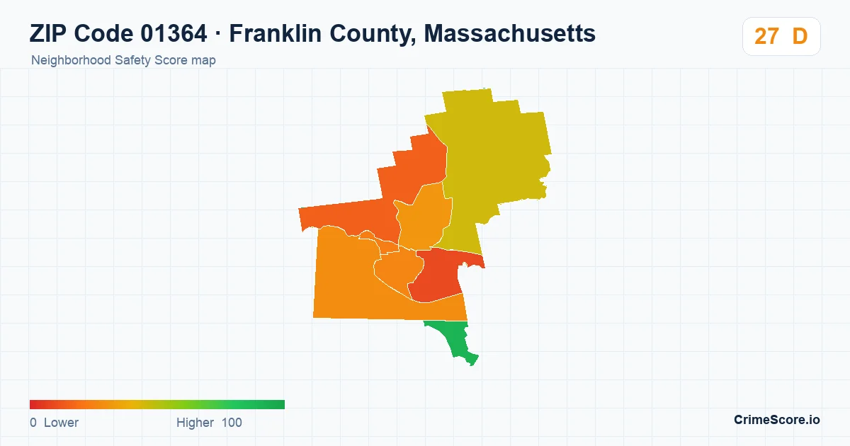 ZIP Code 01364 in Franklin County, Massachusetts neighborhood Safety Score map