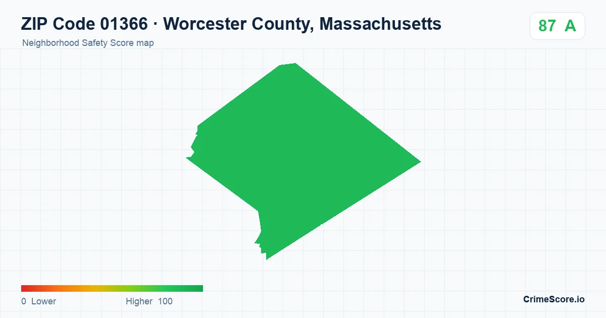 ZIP Code 01366 in Worcester County, Massachusetts neighborhood Safety Score map