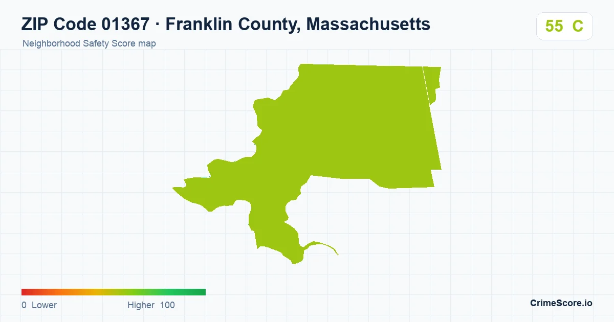 ZIP Code 01367 in Franklin County, Massachusetts neighborhood Safety Score map