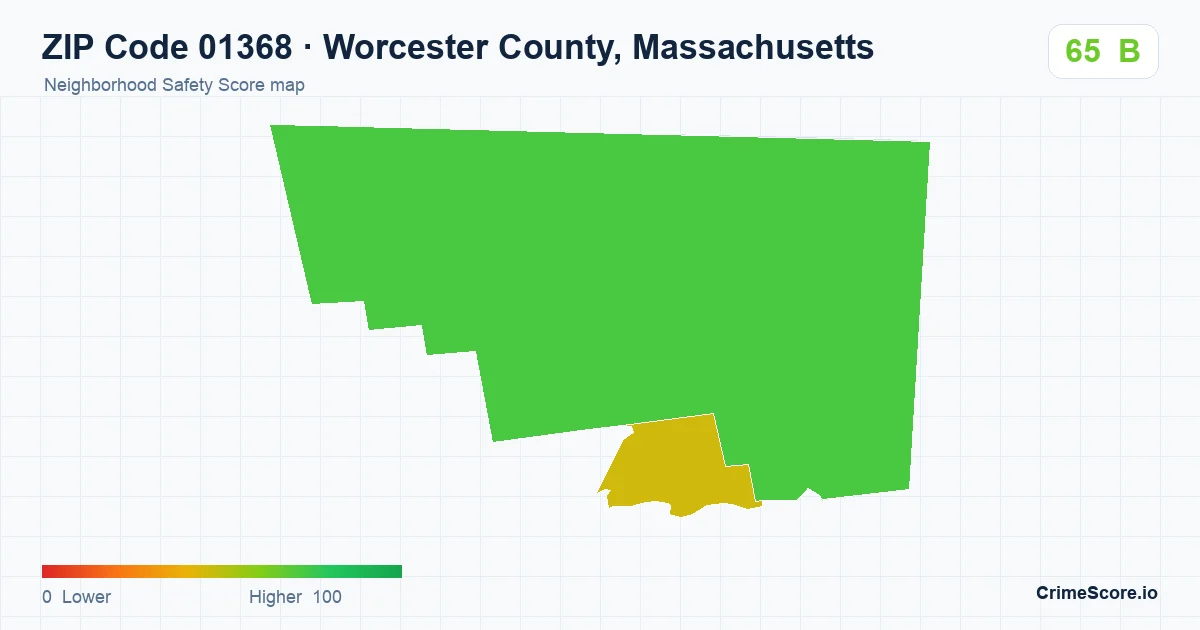 ZIP Code 01368 in Worcester County, Massachusetts neighborhood Safety Score map