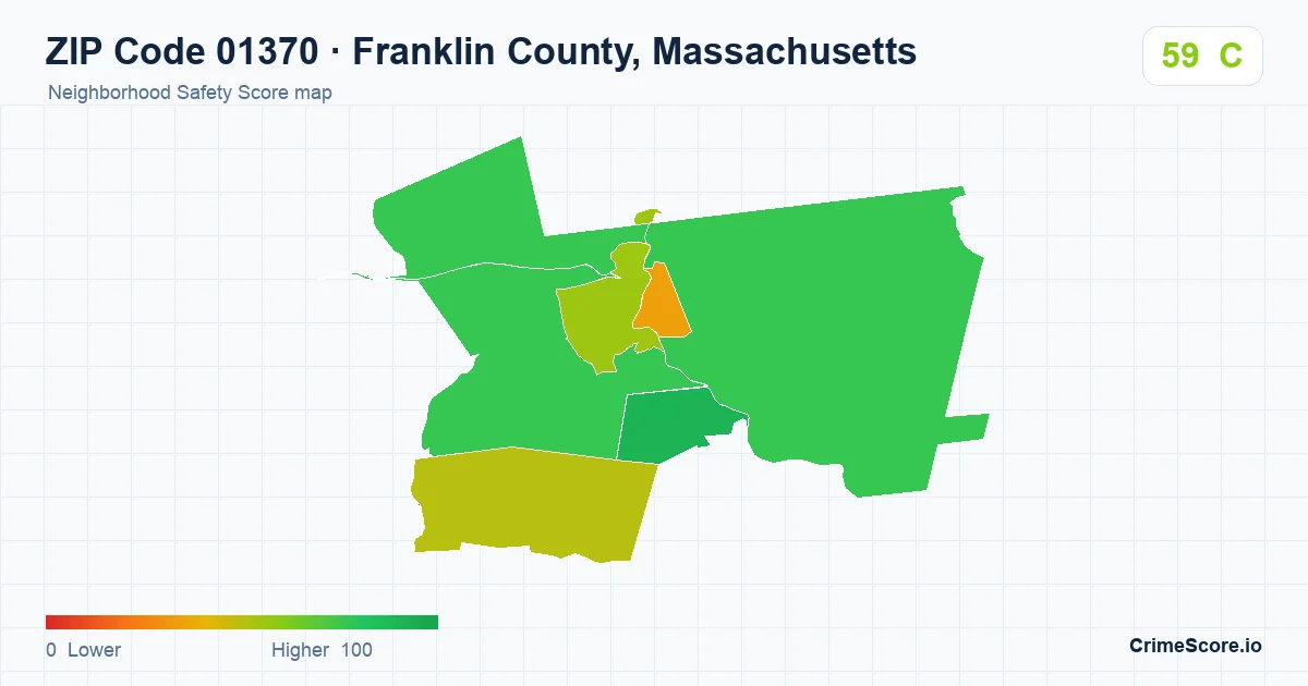 ZIP Code 01370 in Franklin County, Massachusetts neighborhood Safety Score map