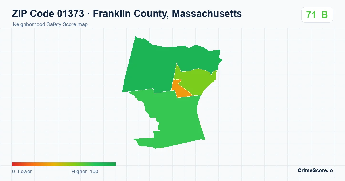 ZIP Code 01373 in Franklin County, Massachusetts neighborhood Safety Score map