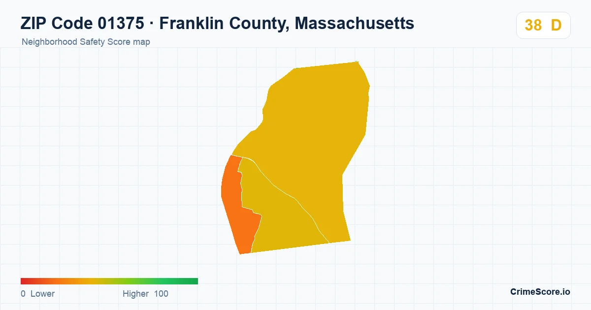 ZIP Code 01375 in Franklin County, Massachusetts neighborhood Safety Score map