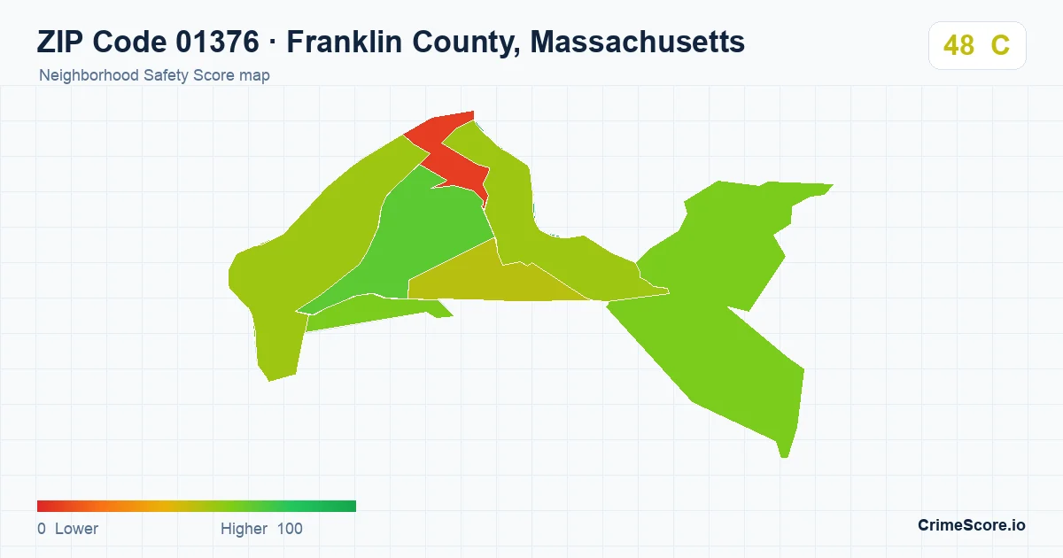 ZIP Code 01376 in Franklin County, Massachusetts neighborhood Safety Score map