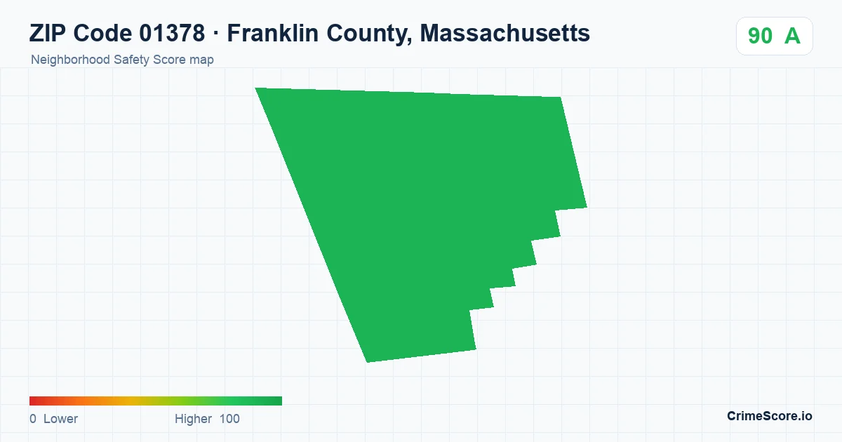 ZIP Code 01378 in Franklin County, Massachusetts neighborhood Safety Score map