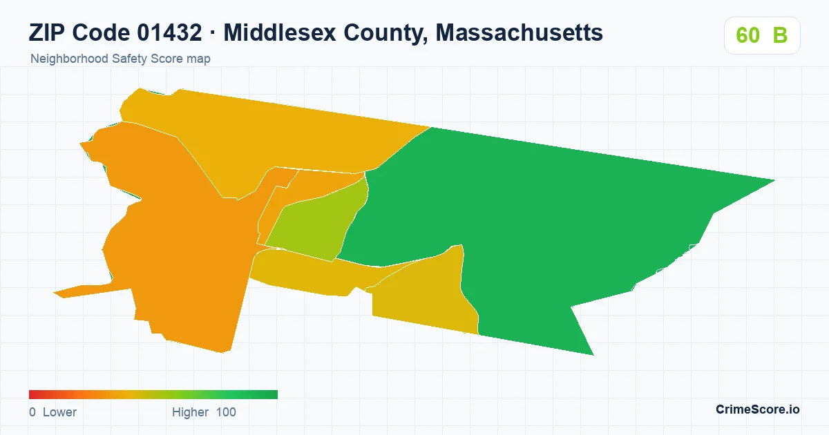ZIP Code 01432 in Middlesex County, Massachusetts neighborhood Safety Score map