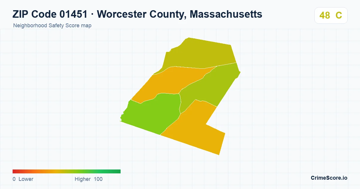 ZIP Code 01451 in Worcester County, Massachusetts neighborhood Safety Score map