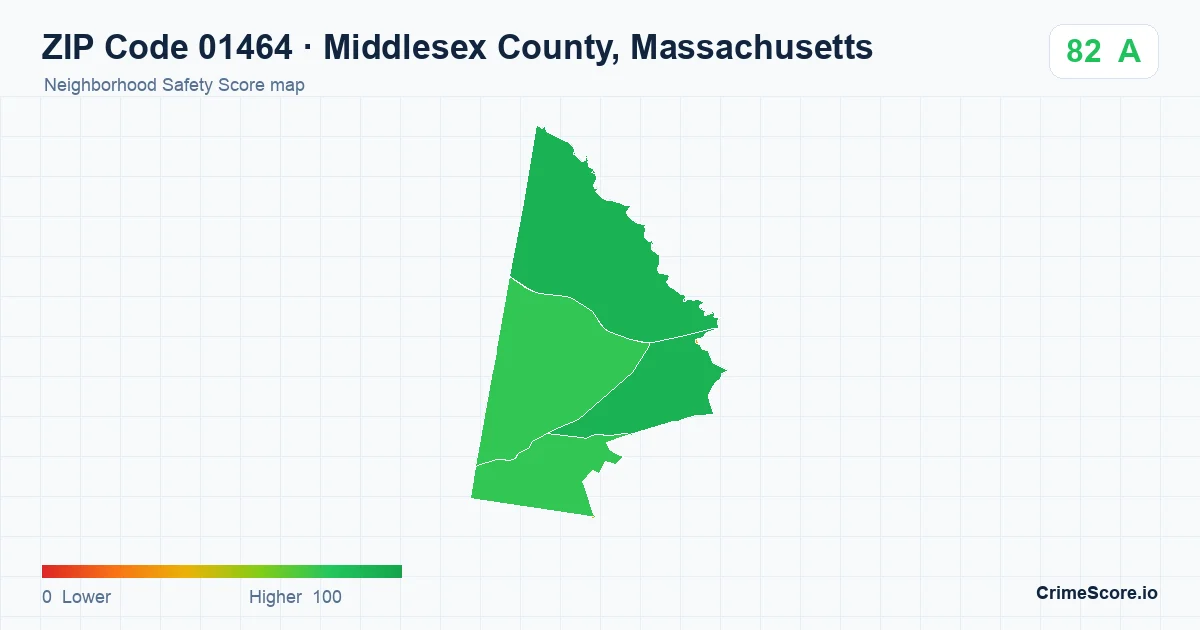 ZIP Code 01464 in Middlesex County, Massachusetts neighborhood Safety Score map