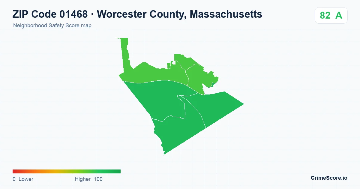 ZIP Code 01468 in Worcester County, Massachusetts neighborhood Safety Score map