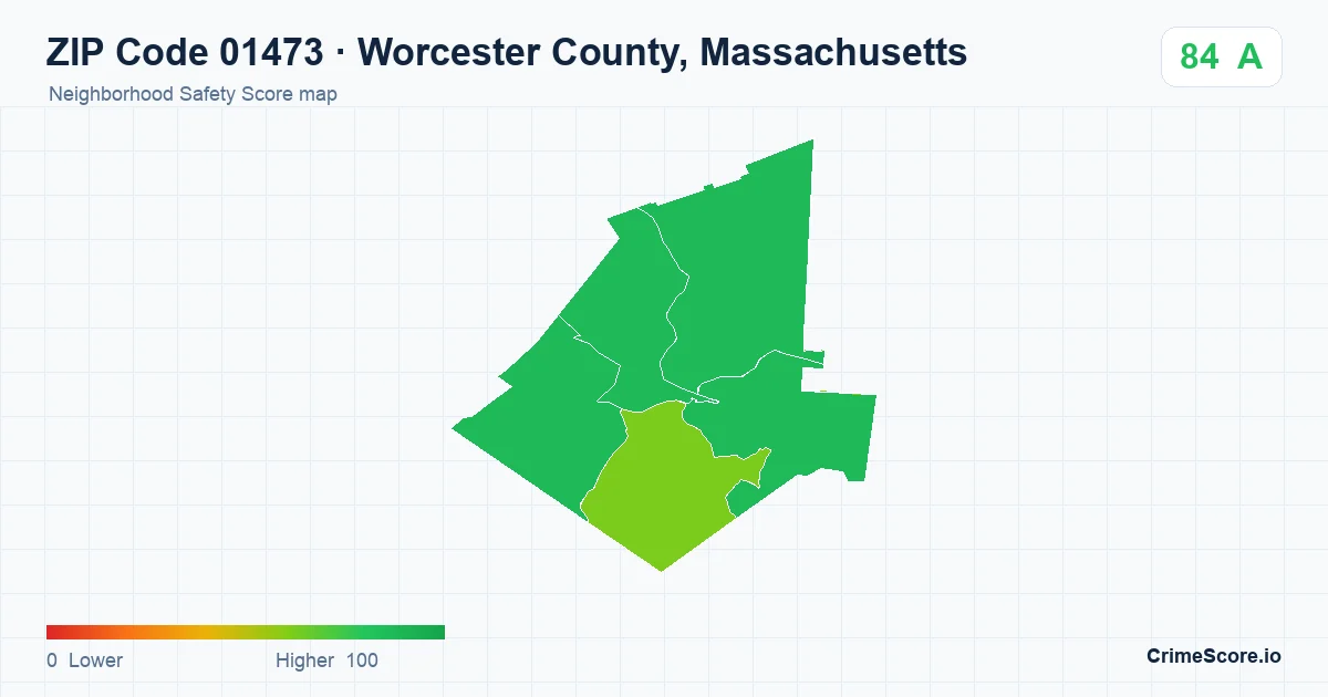 ZIP Code 01473 in Worcester County, Massachusetts neighborhood Safety Score map