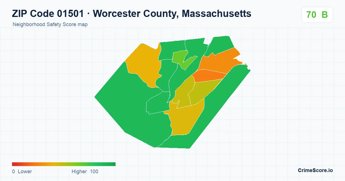 ZIP Code 01501 in Worcester County, Massachusetts neighborhood Safety Score map