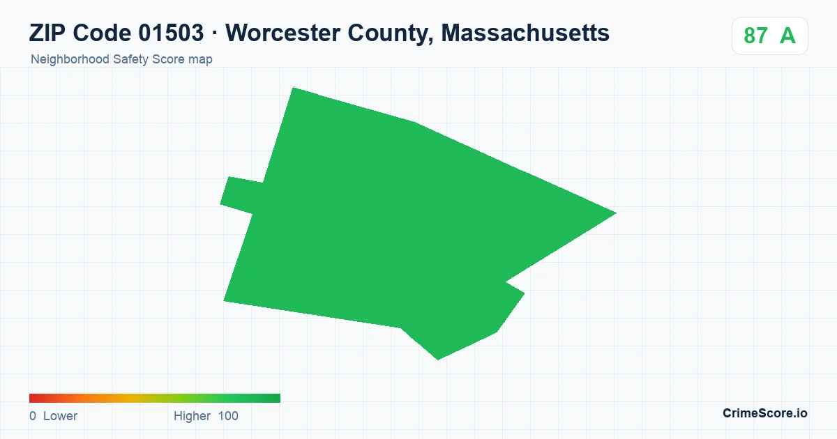 ZIP Code 01503 in Worcester County, Massachusetts neighborhood Safety Score map