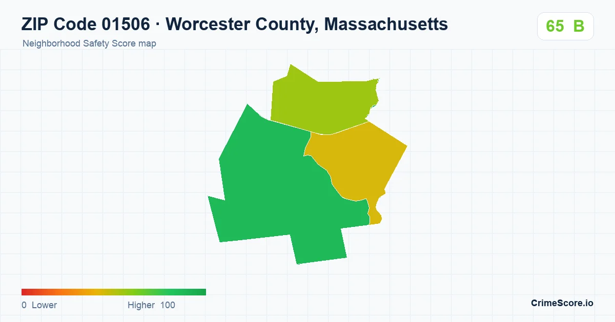 ZIP Code 01506 in Worcester County, Massachusetts neighborhood Safety Score map