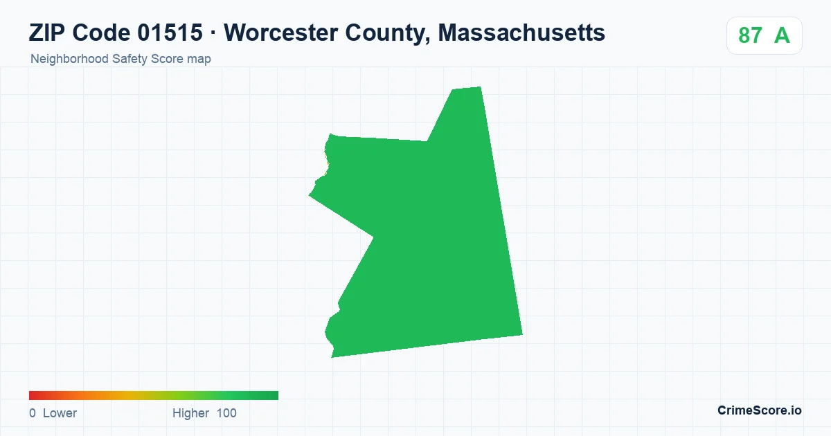ZIP Code 01515 in Worcester County, Massachusetts neighborhood Safety Score map