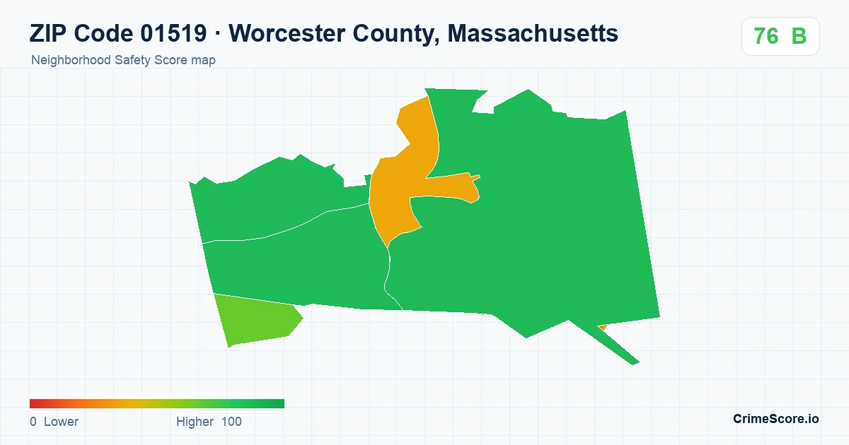 ZIP Code 01519 in Worcester County, Massachusetts neighborhood Safety Score map