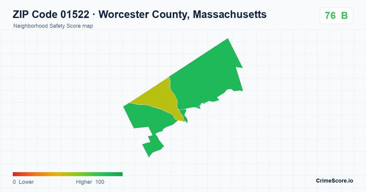 ZIP Code 01522 in Worcester County, Massachusetts neighborhood Safety Score map