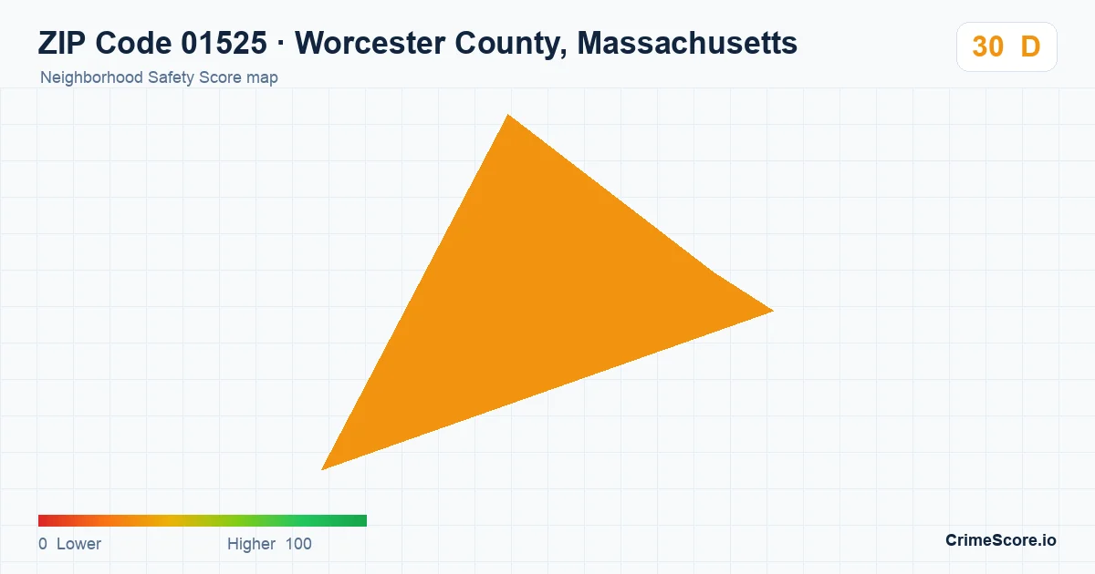 ZIP Code 01525 in Worcester County, Massachusetts neighborhood Safety Score map