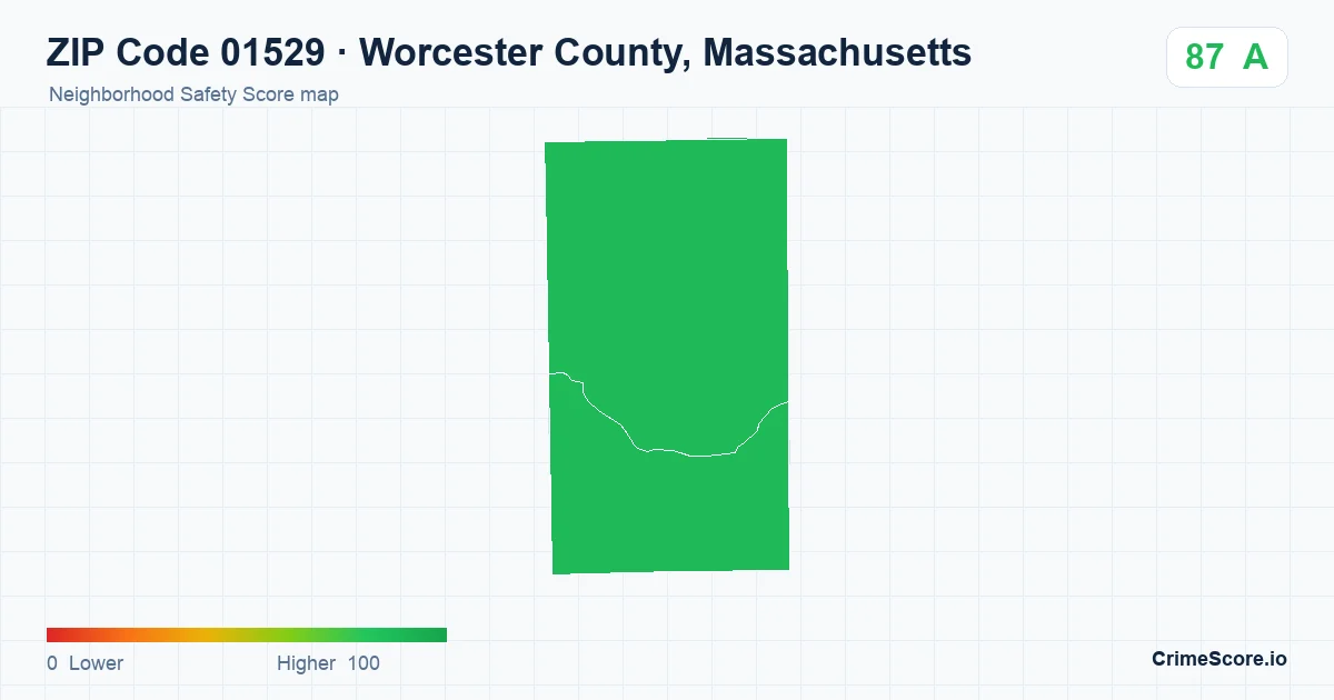 ZIP Code 01529 in Worcester County, Massachusetts neighborhood Safety Score map