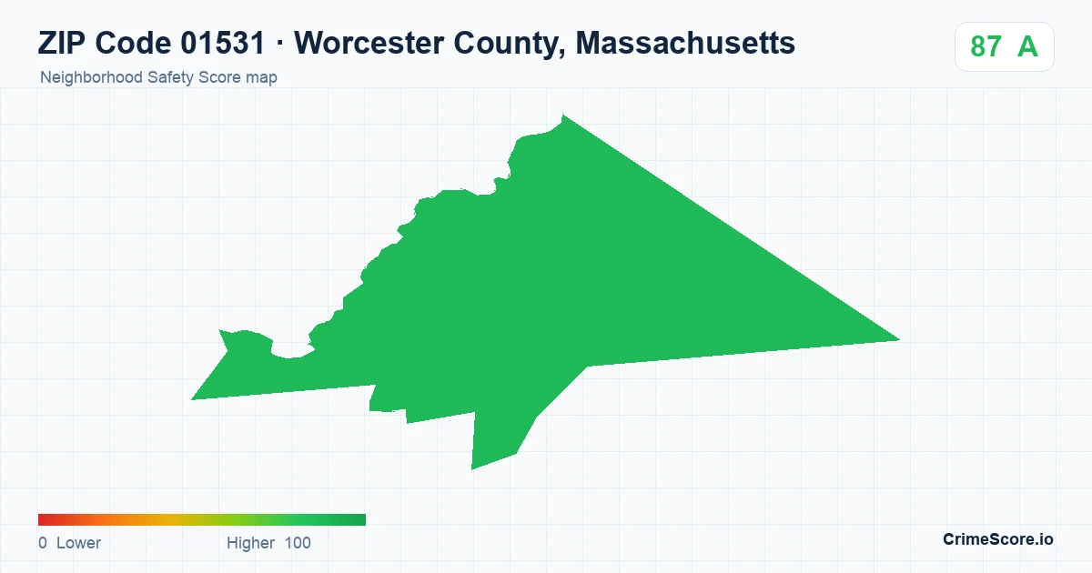 ZIP Code 01531 in Worcester County, Massachusetts neighborhood Safety Score map