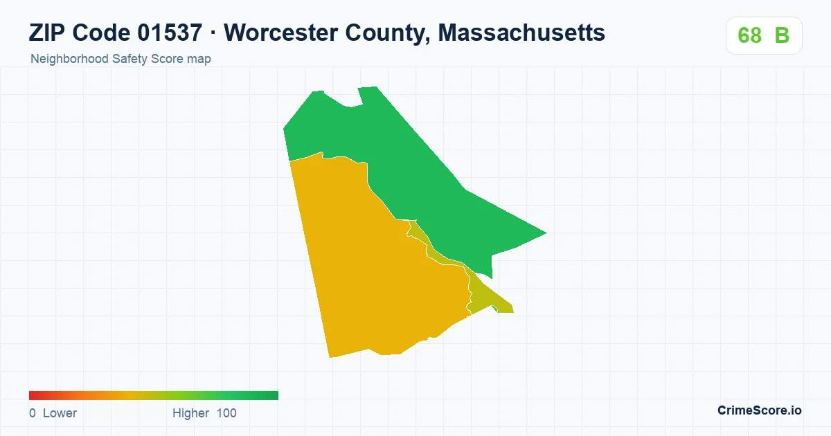 ZIP Code 01537 in Worcester County, Massachusetts neighborhood Safety Score map