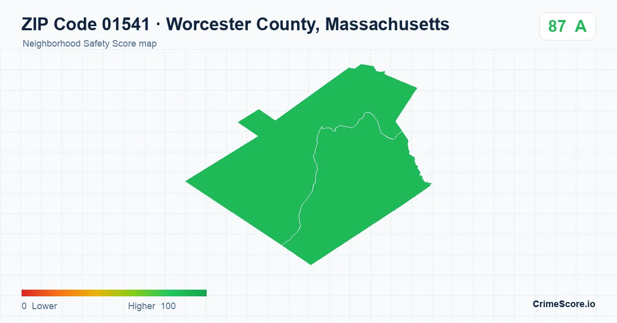 ZIP Code 01541 in Worcester County, Massachusetts neighborhood Safety Score map