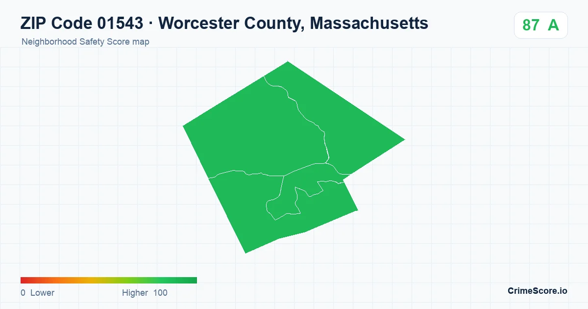 ZIP Code 01543 in Worcester County, Massachusetts neighborhood Safety Score map