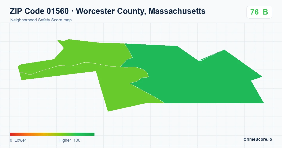 ZIP Code 01560 in Worcester County, Massachusetts neighborhood Safety Score map
