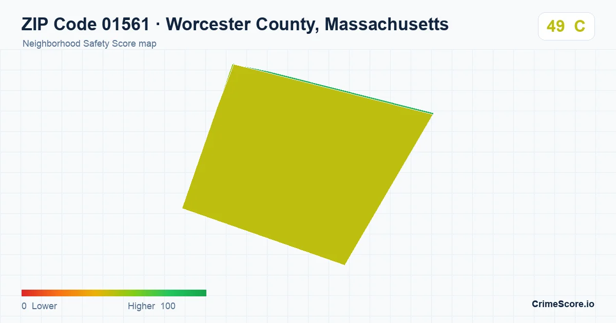 ZIP Code 01561 in Worcester County, Massachusetts neighborhood Safety Score map