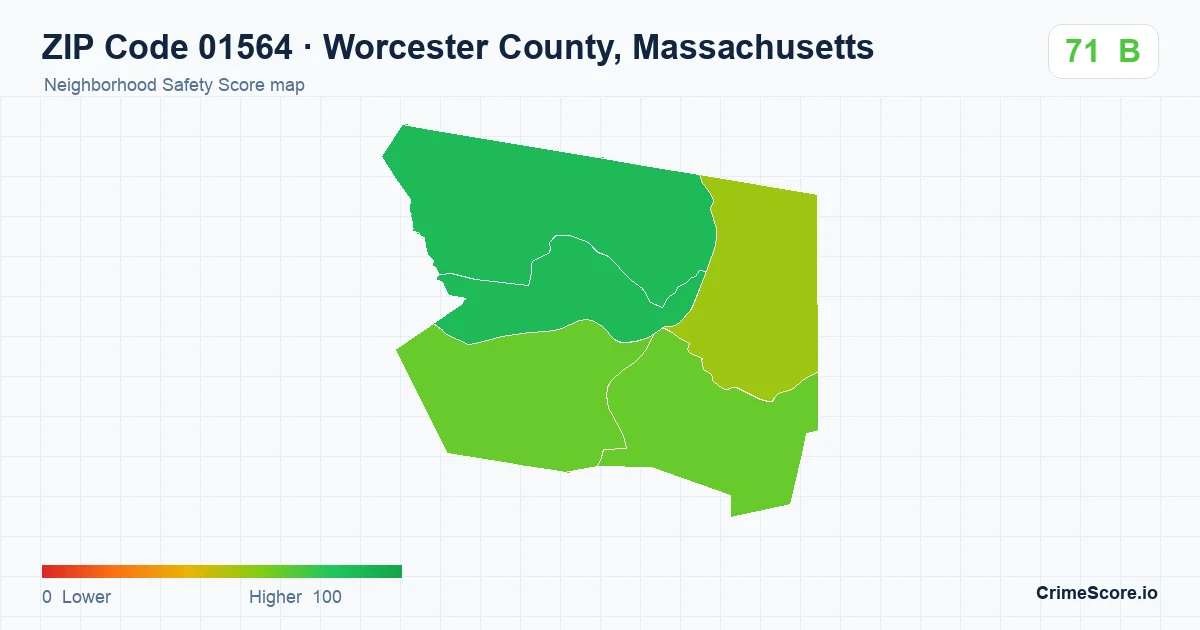ZIP Code 01564 in Worcester County, Massachusetts neighborhood Safety Score map