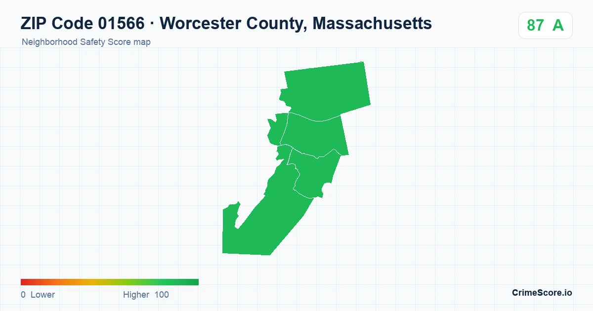 ZIP Code 01566 in Worcester County, Massachusetts neighborhood Safety Score map