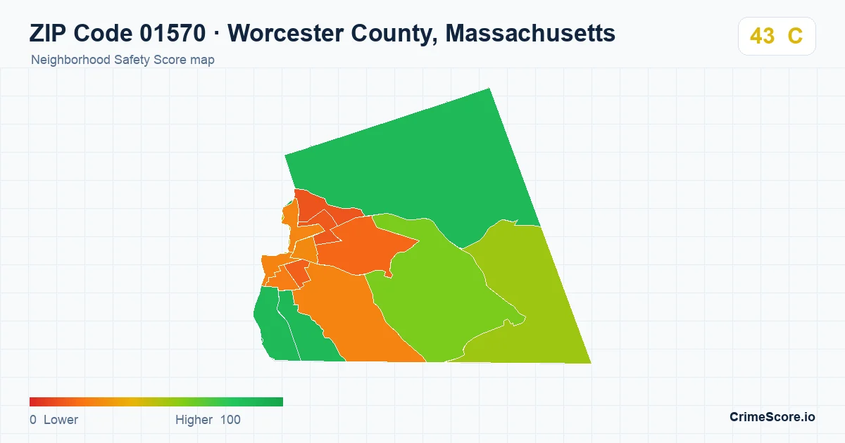 ZIP Code 01570 in Worcester County, Massachusetts neighborhood Safety Score map