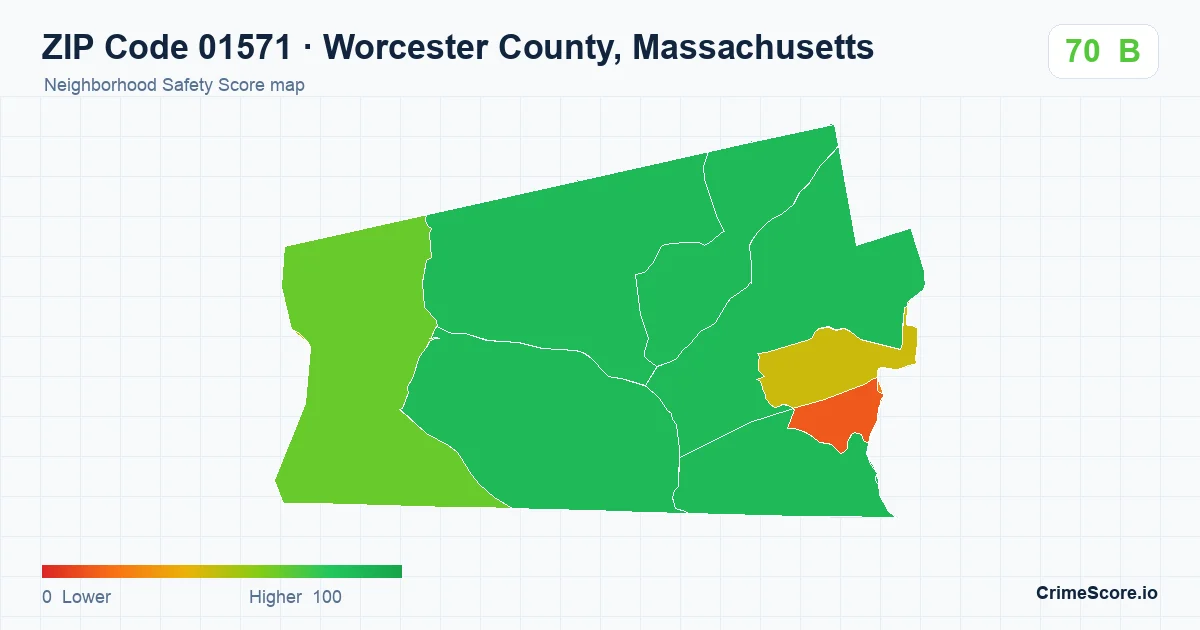 ZIP Code 01571 in Worcester County, Massachusetts neighborhood Safety Score map
