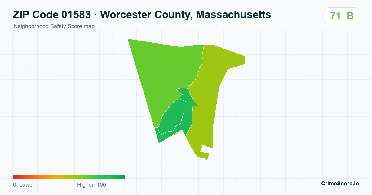 ZIP Code 01583 in Worcester County, Massachusetts neighborhood Safety Score map