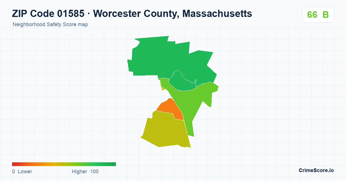 ZIP Code 01585 in Worcester County, Massachusetts neighborhood Safety Score map