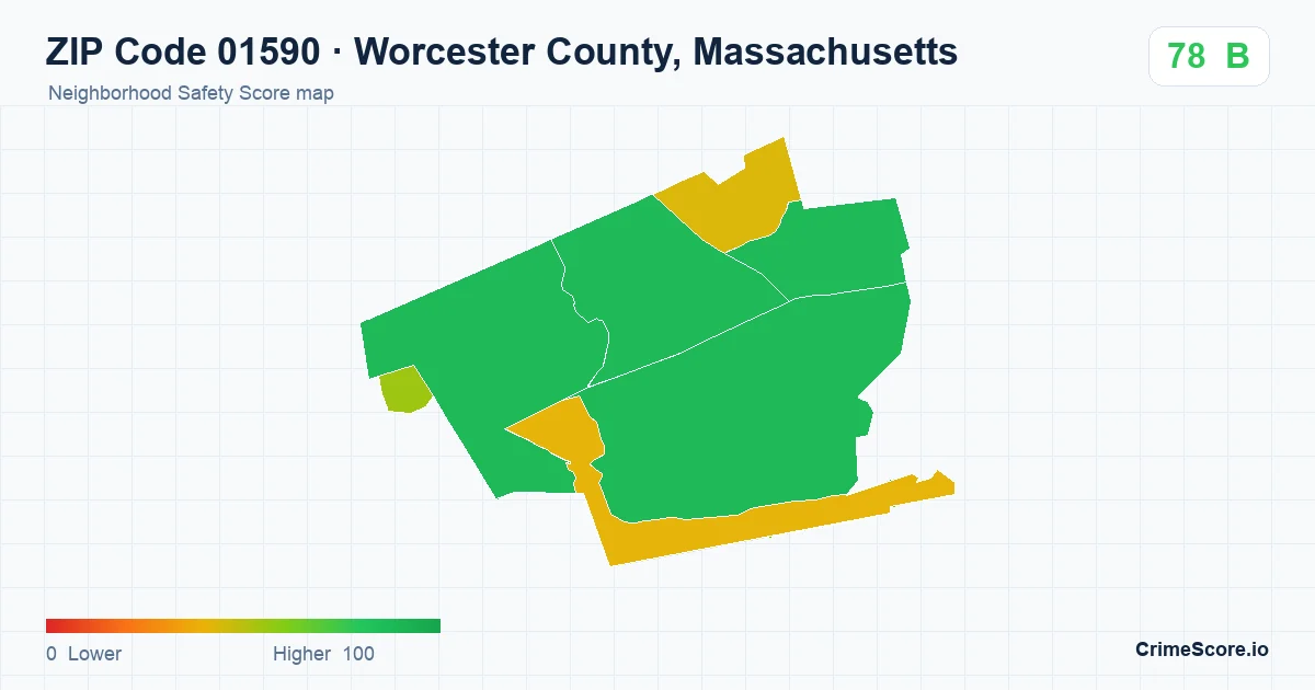 ZIP Code 01590 in Worcester County, Massachusetts neighborhood Safety Score map