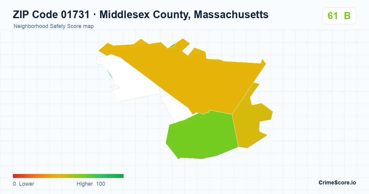 ZIP Code 01731 in Middlesex County, Massachusetts neighborhood Safety Score map