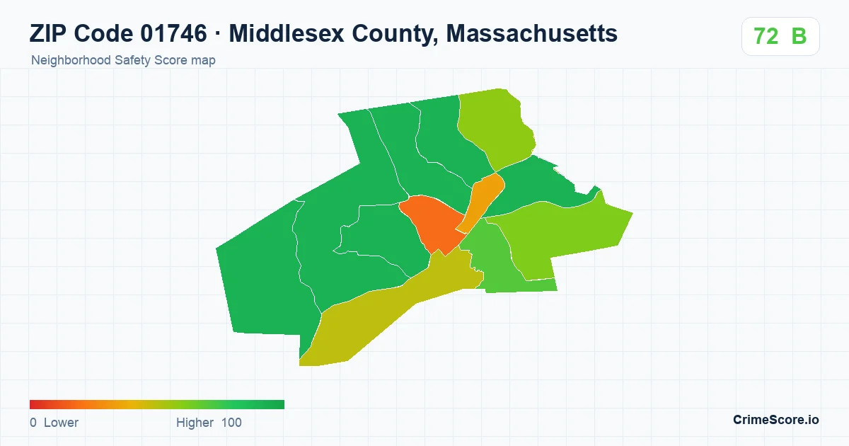 ZIP Code 01746 in Middlesex County, Massachusetts neighborhood Safety Score map