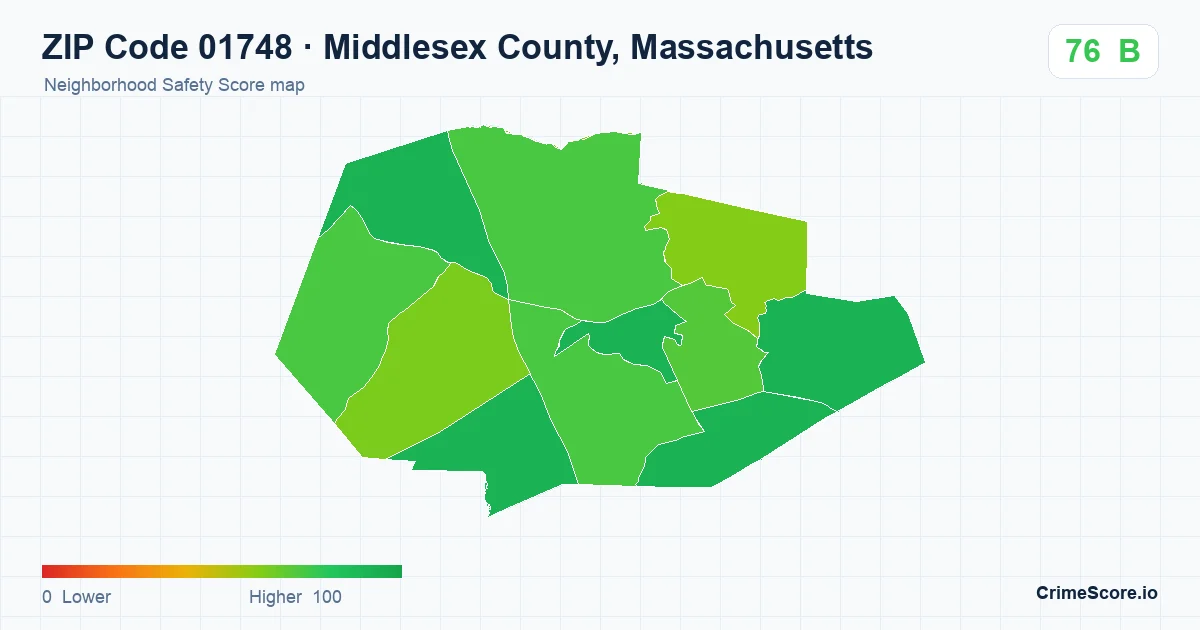 ZIP Code 01748 in Middlesex County, Massachusetts neighborhood Safety Score map