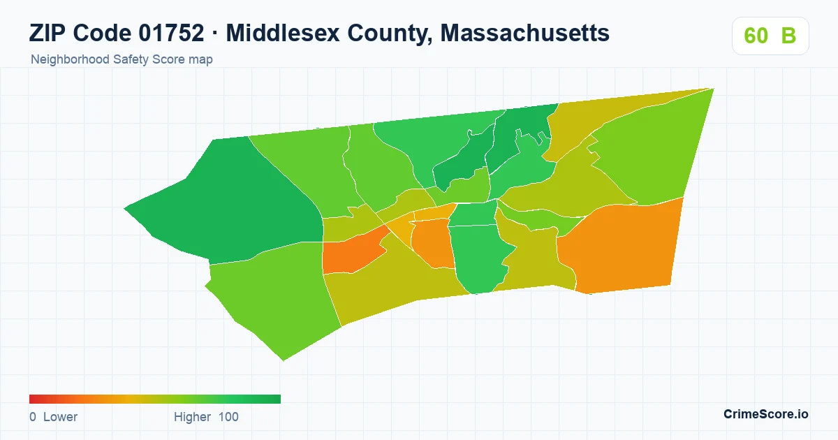 ZIP Code 01752 in Middlesex County, Massachusetts neighborhood Safety Score map