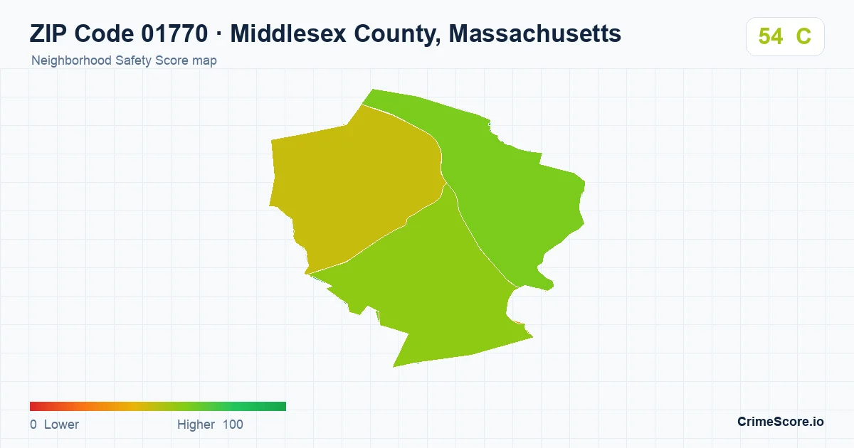 ZIP Code 01770 in Middlesex County, Massachusetts neighborhood Safety Score map